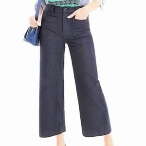 J Crew Point Sur Navy High Rise Wide Leg Cropped Pants Sz 28 - EUC